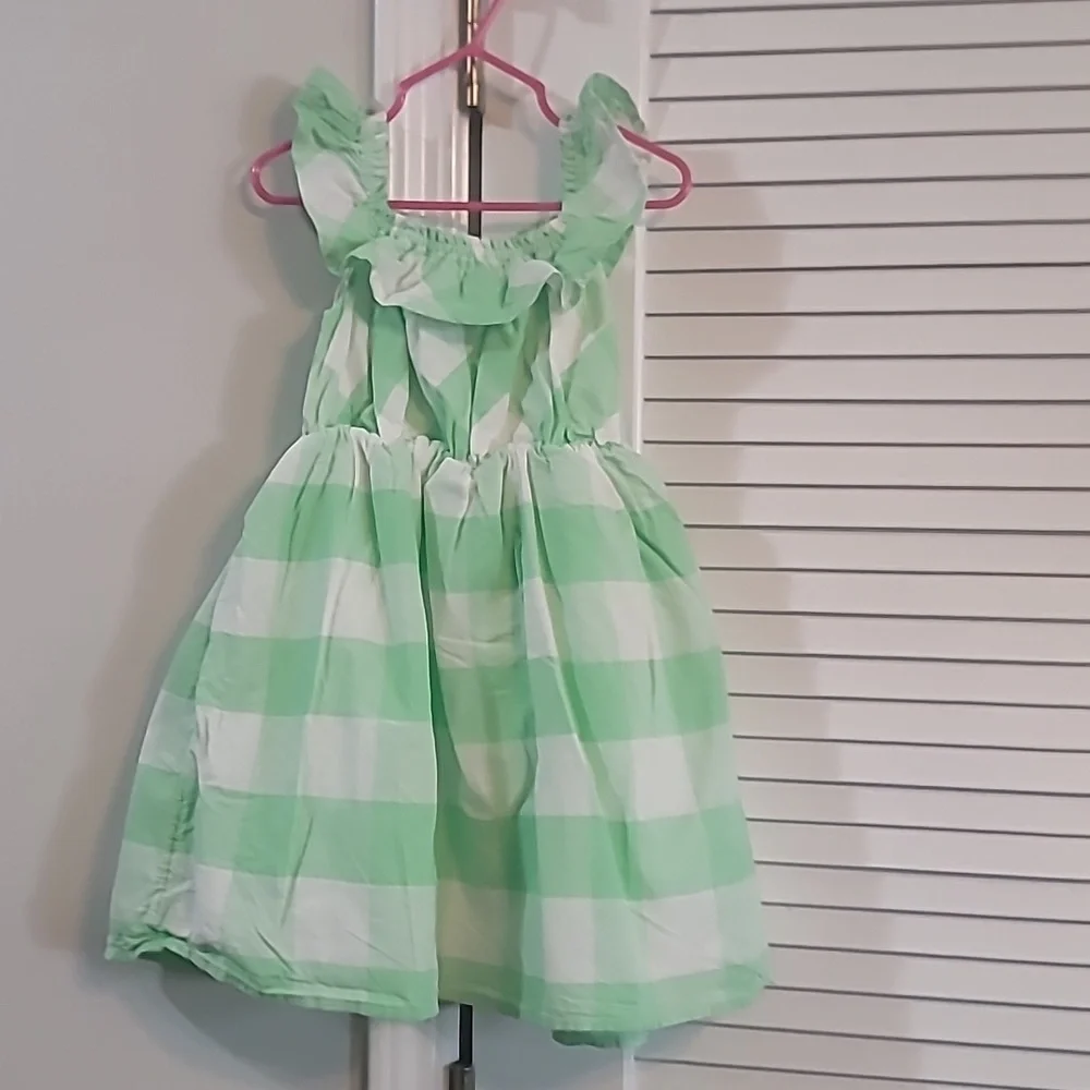 Girls' Green Gingham Ruffle Dress